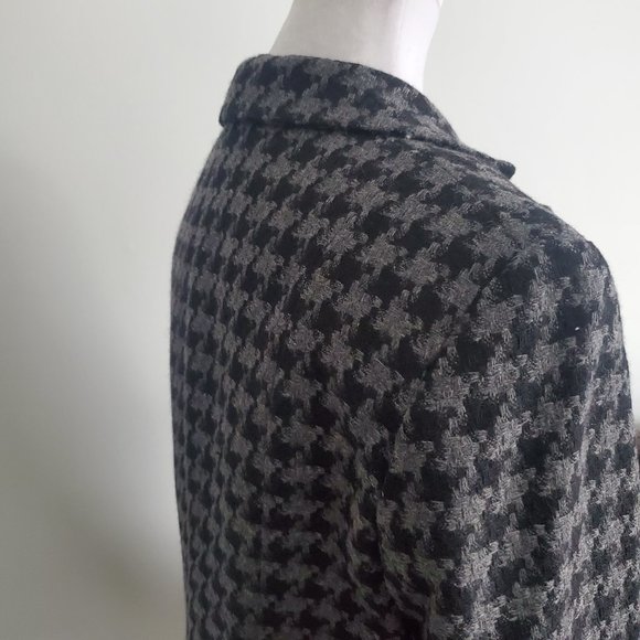 70% Wool Suit Blazer Jacket Houndstooth Pattern Black Gray Tailored Career Wear - Picture 6 of 8